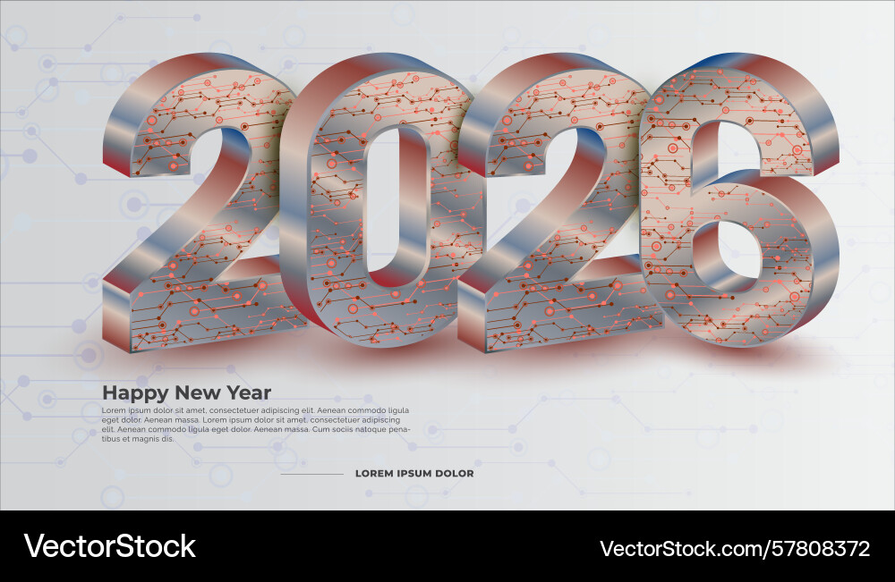 3d rendered metallic 2026 numbers with circuit Vector Image