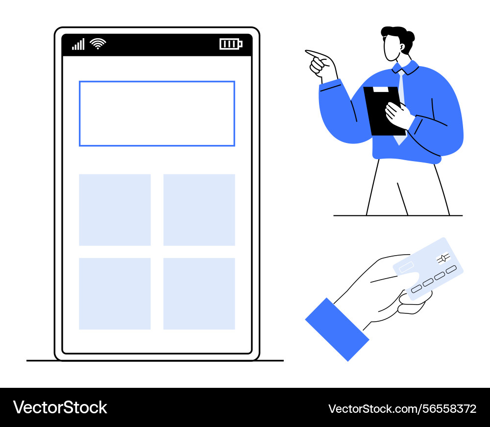 Digital payment workflow with credit card app Vector Image