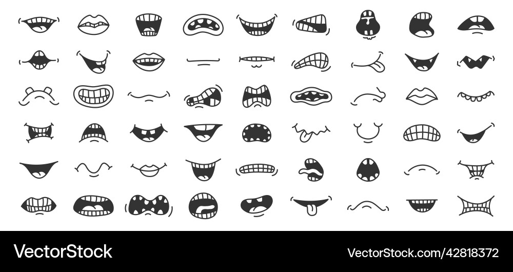 Doodle Lächeln Cartoon Mund mit unterschiedlichem Gesicht Doodle Lächeln Cartoon Mund mit unterschiedlichem Gesicht vektorbild