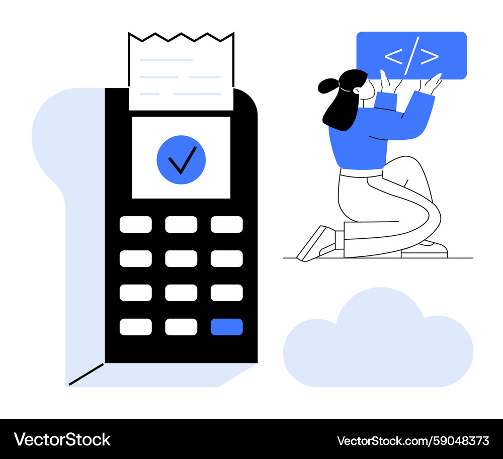 Developer creating payment system with digital Developer creating payment system with digital Vector Image