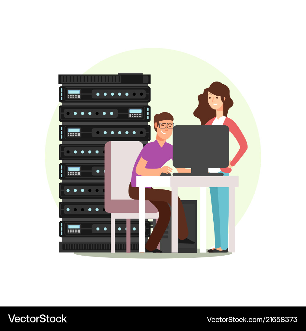 IT Engineers Working with Servers vector image