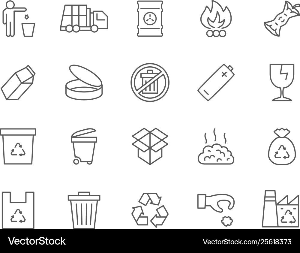 Set garbage line icons waste factory trash Set garbage line icons waste factory trash vector image