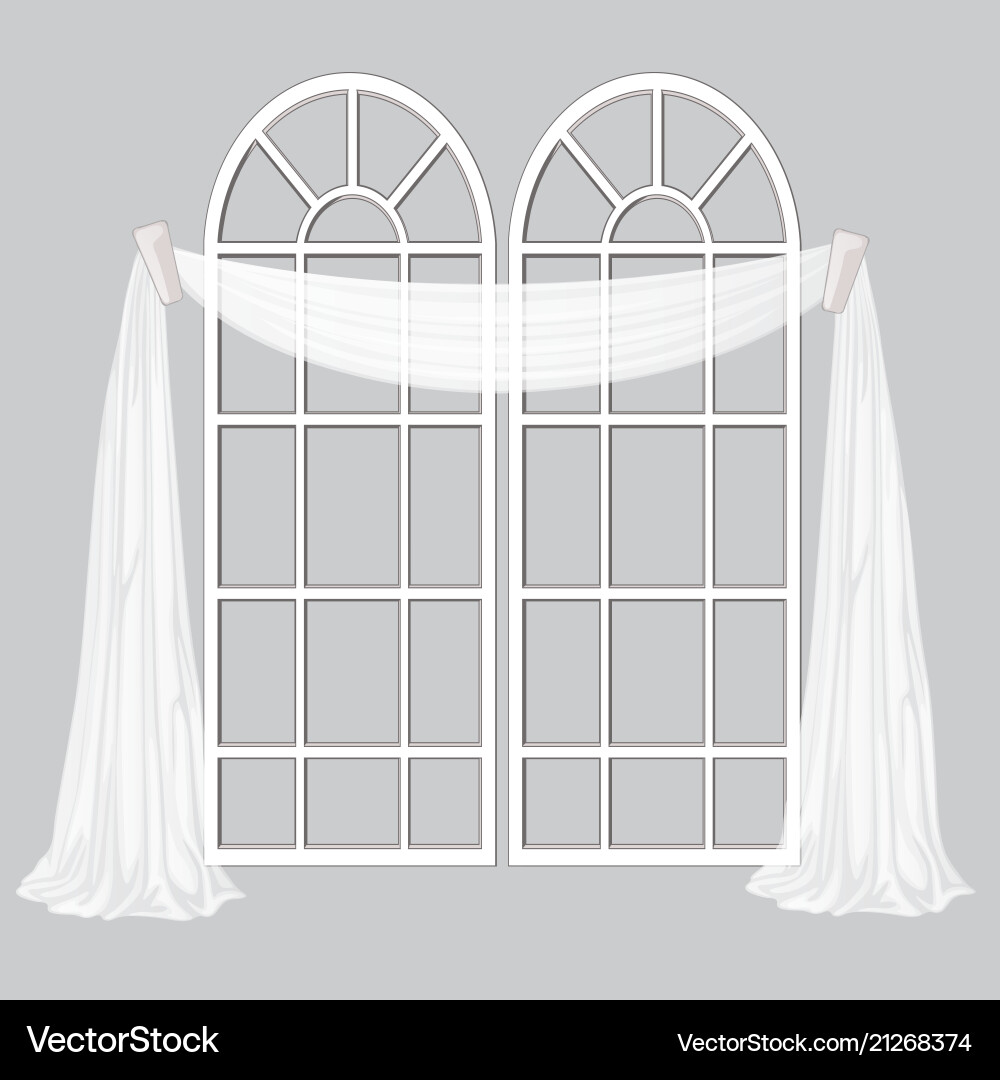 French window and white curtain isolated on a gray French window and white curtain isolated on a gray vector image