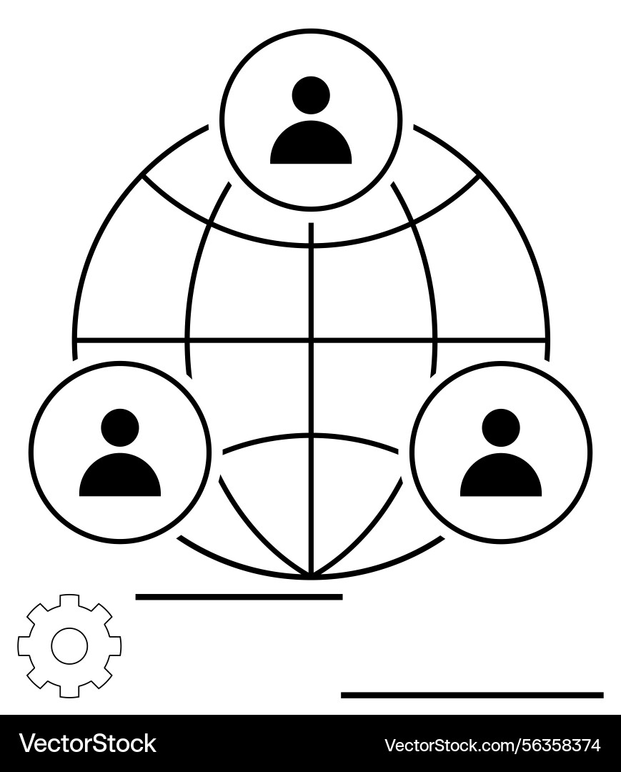 Global team connection with network nodes and gear Vector Image