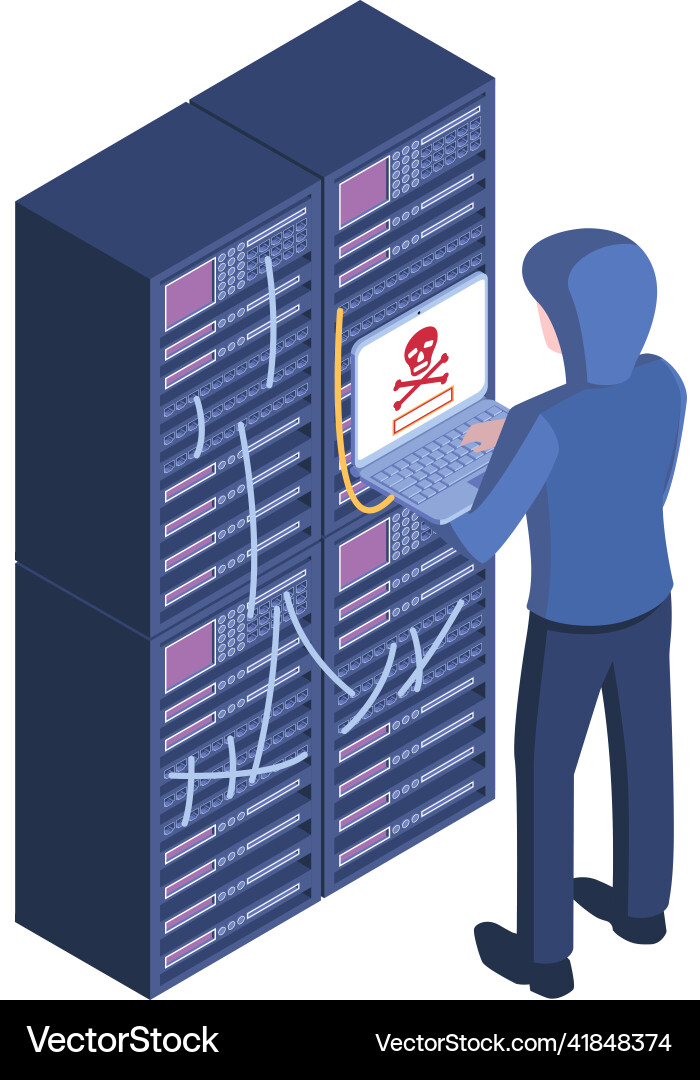 Hacking server rack composition Hacking server rack composition vector image