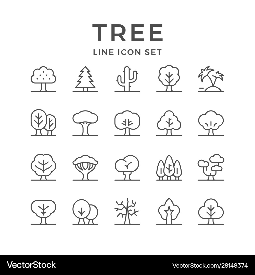 Tree Line Icons - Botanical Set vector image