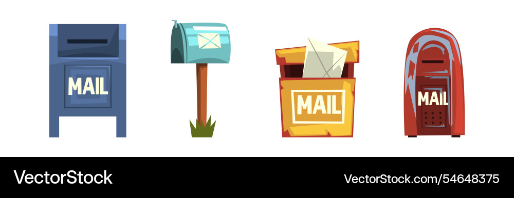 Different mail and post box on pole set Vector Image