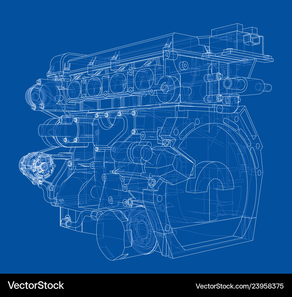 Engine sketch rendering of 3d Engine sketch rendering of 3d Vector Image