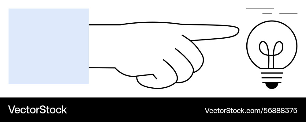 Hand pointing towards a lightbulb as visual Hand pointing towards a lightbulb as visual vector image
