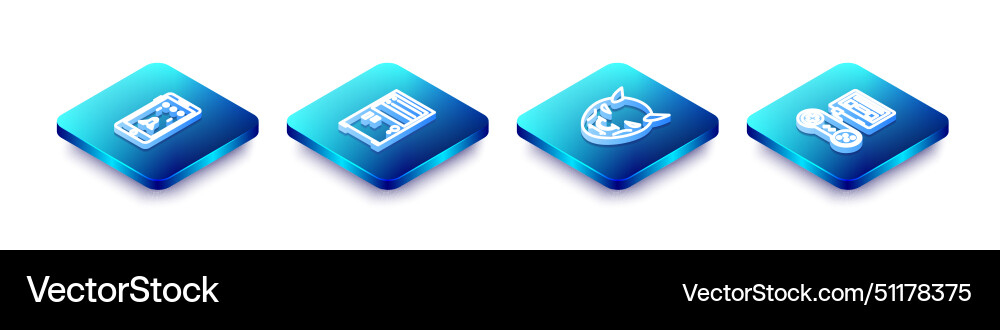 Set isometric line mobile and playing in game Set isometric line mobile and playing in game vector image