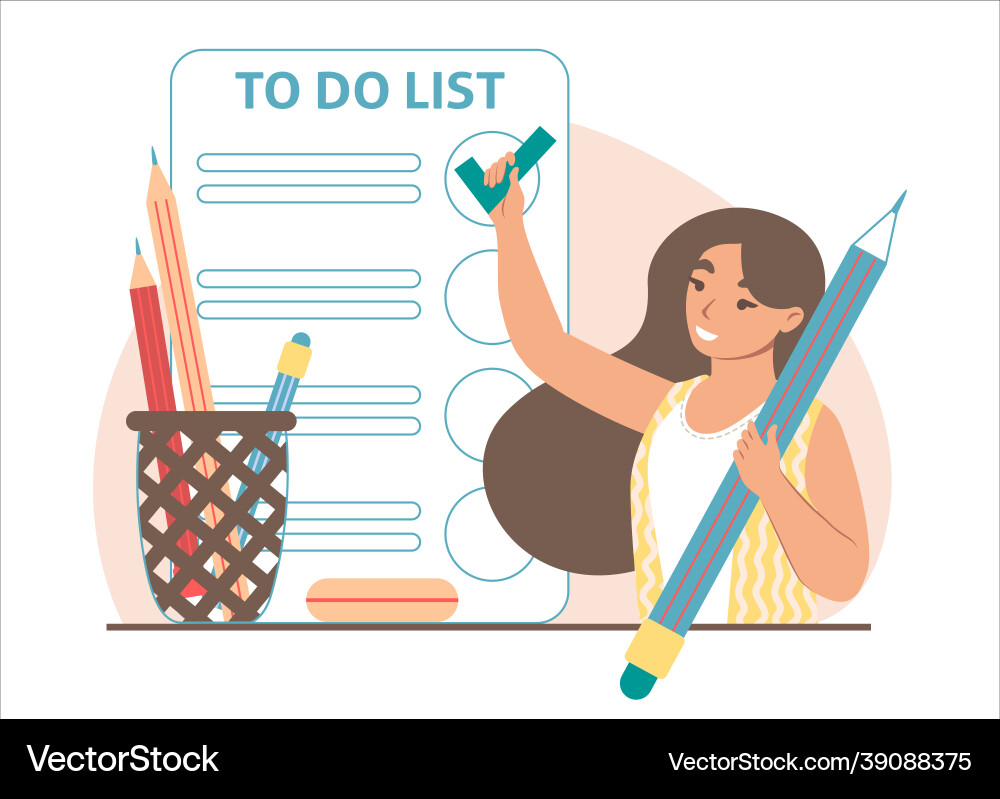 Woman adding check mark in to do list Woman adding check mark in to do list vector image