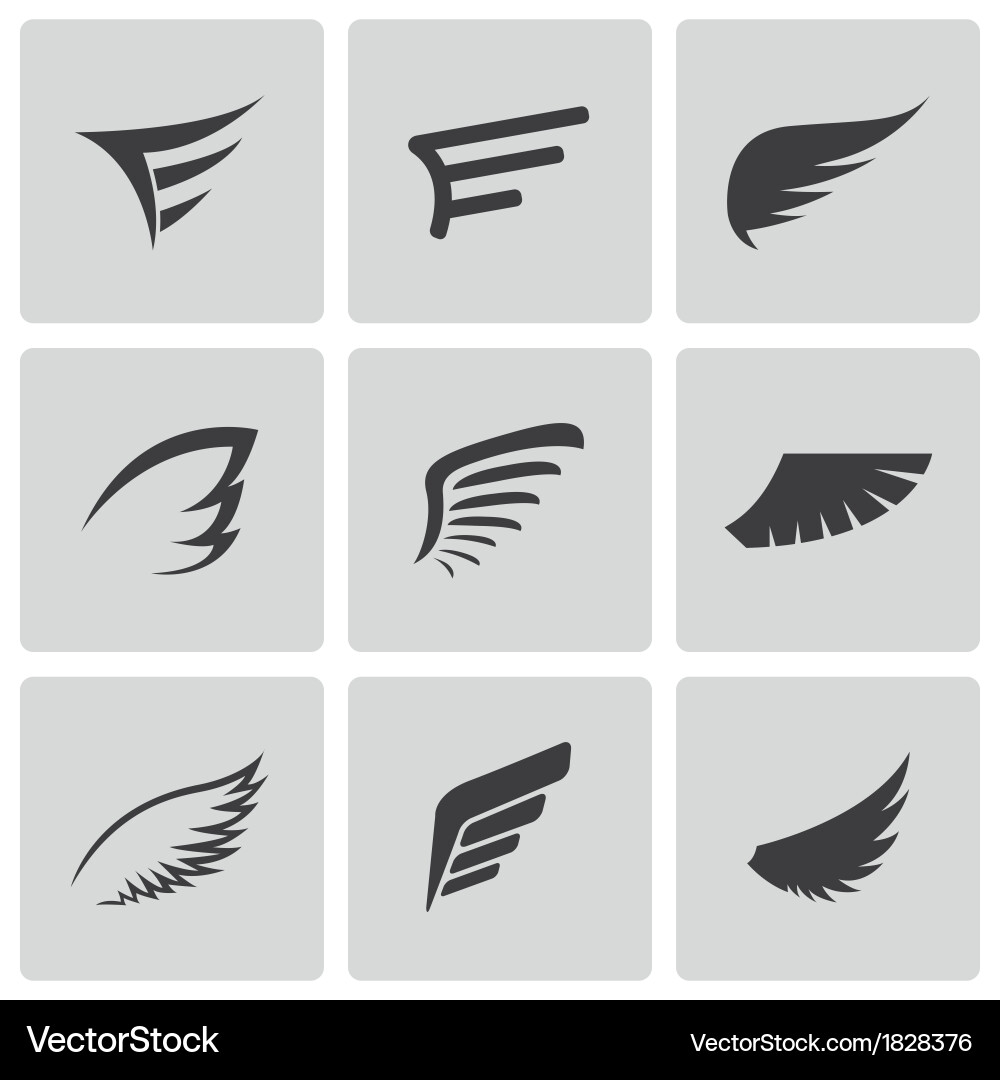 Black wing icons set Royalty Free Vector Image