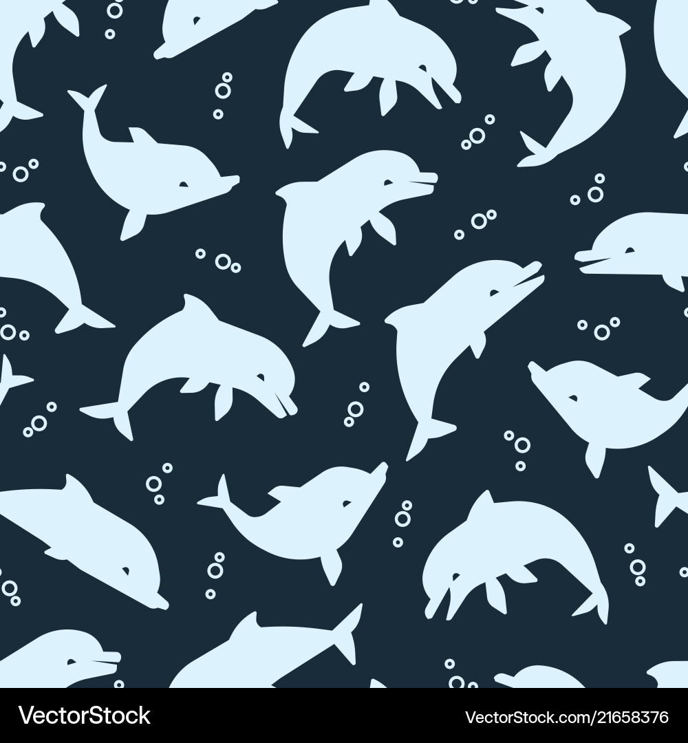 Dolphin silhouettes seamless pattern sealife Dolphin silhouettes seamless pattern sealife vector image