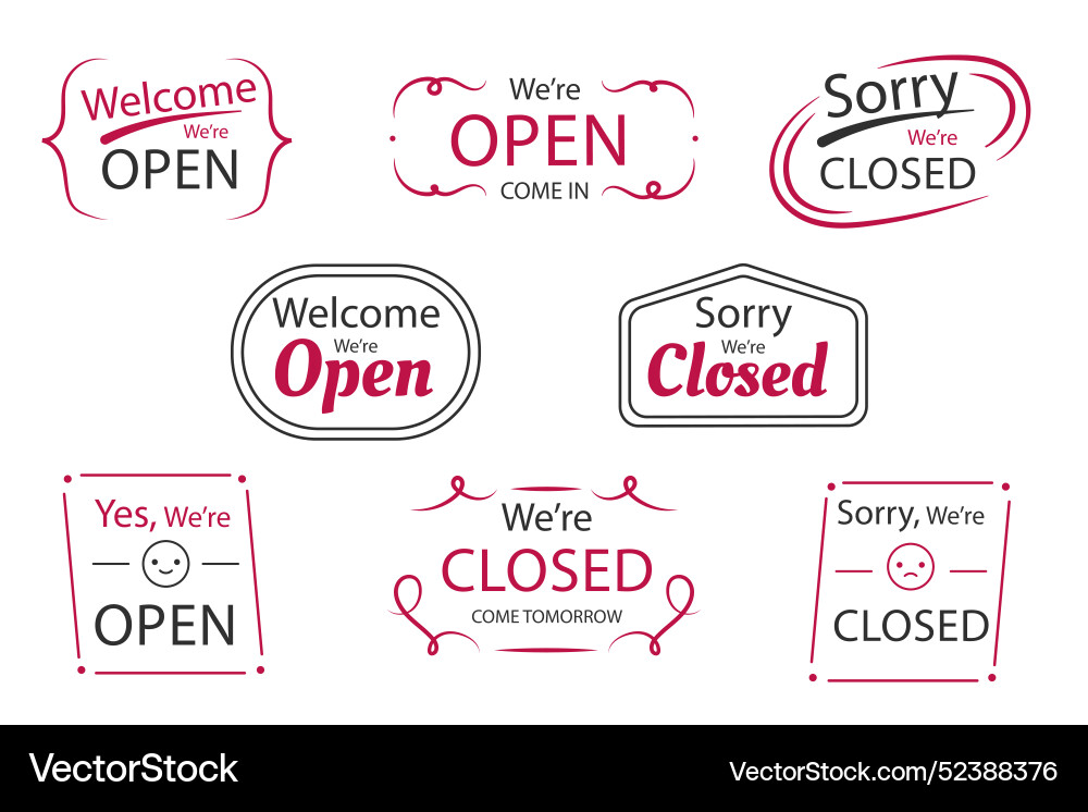 Open and closed sign collection Royalty Free Vector Image