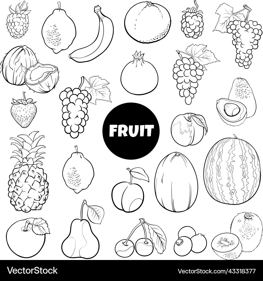 Cartoon fresh fruit food objects set coloring page vector image