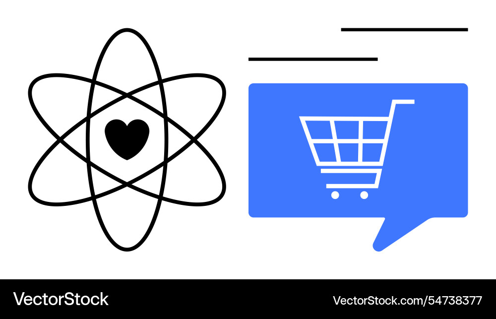 Heart in atomic structure and shopping cart Heart in atomic structure and shopping cart Vector Image