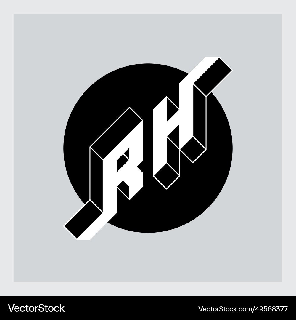 R and h - monogram or logotype isometric 3d font vector image