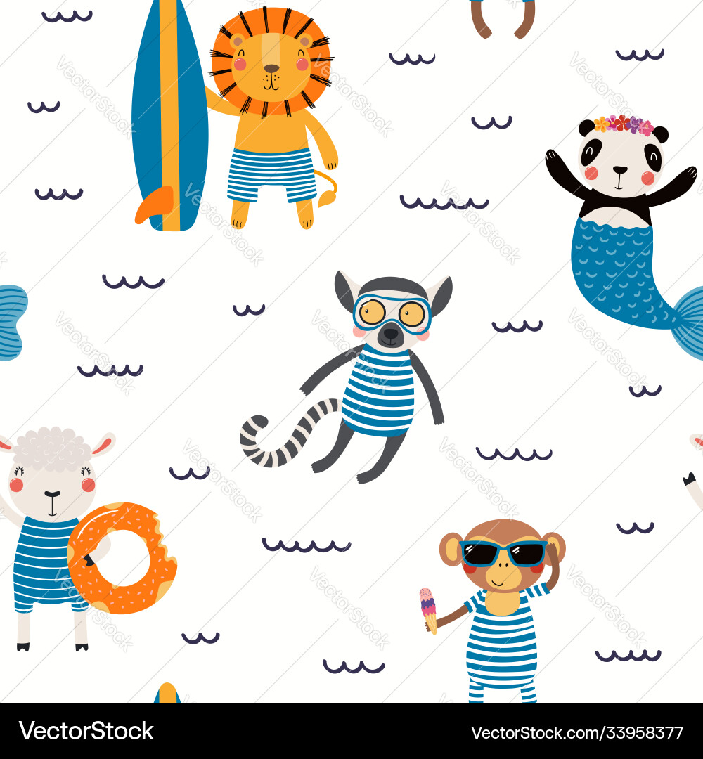 Summer animals seamless pattern vector image