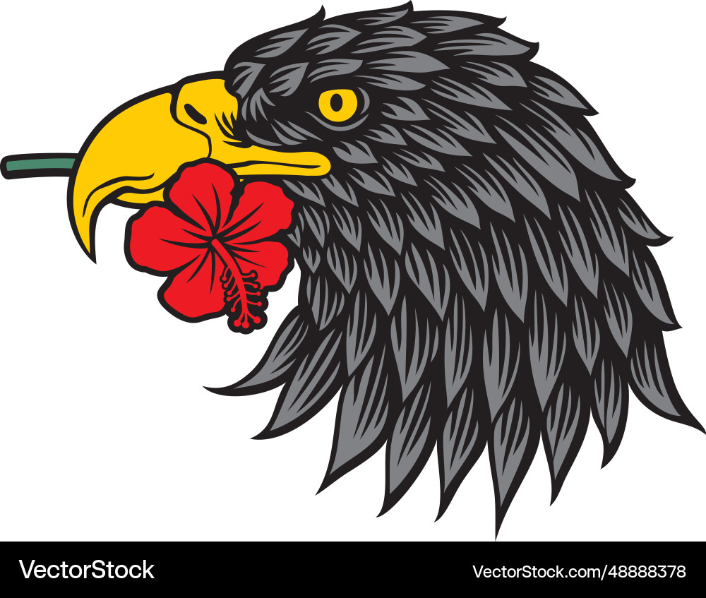 Adlerkopf im Profil mit Hibiskusblüte Adlerkopf im Profil mit Hibiskusblüte vektorbild