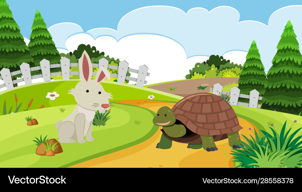 Background scene with rabbit and tortoise Background scene with rabbit and tortoise vector image
