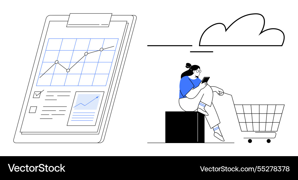 Digital shopping and data analysis merging e Vector Image