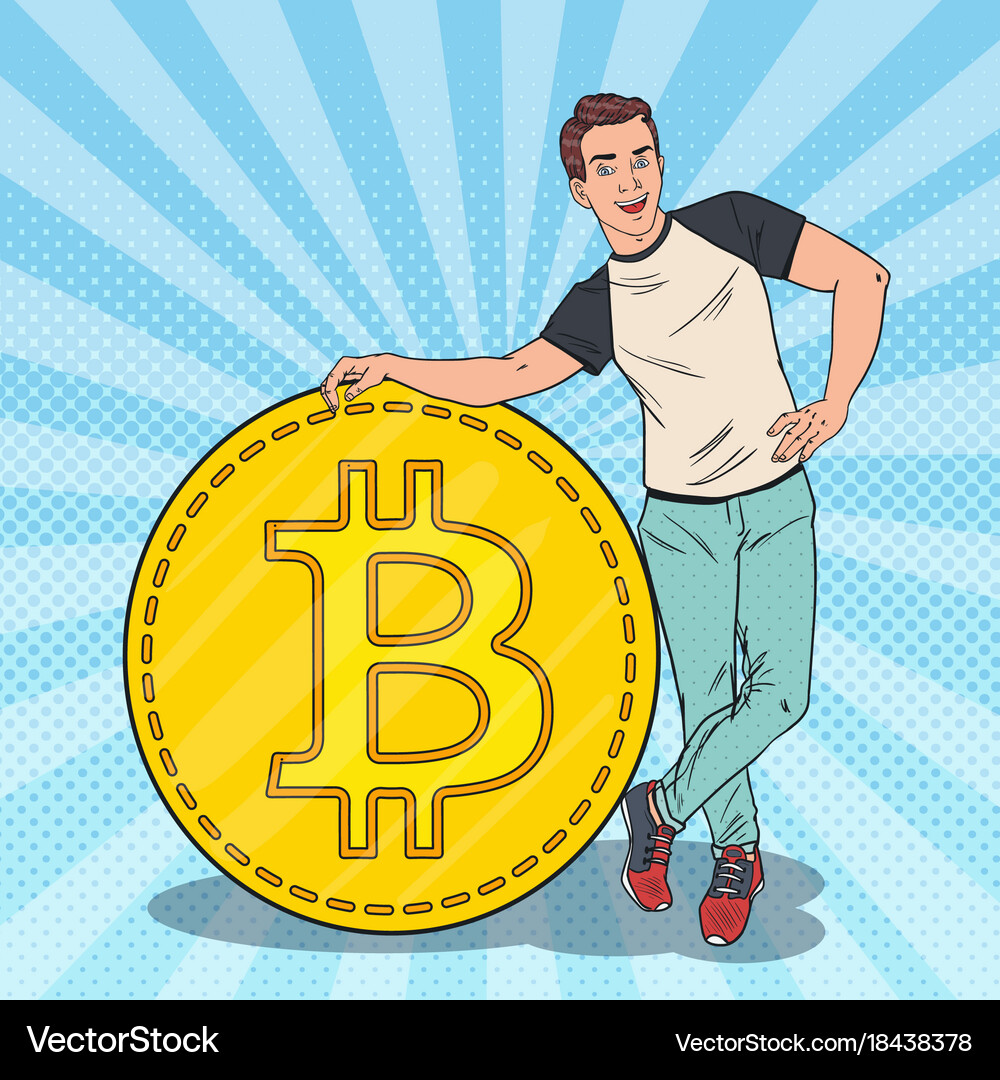 Pop art happy man with big bitcoin cryptocurrency – Royalty-Free Vector |  VectorStock
