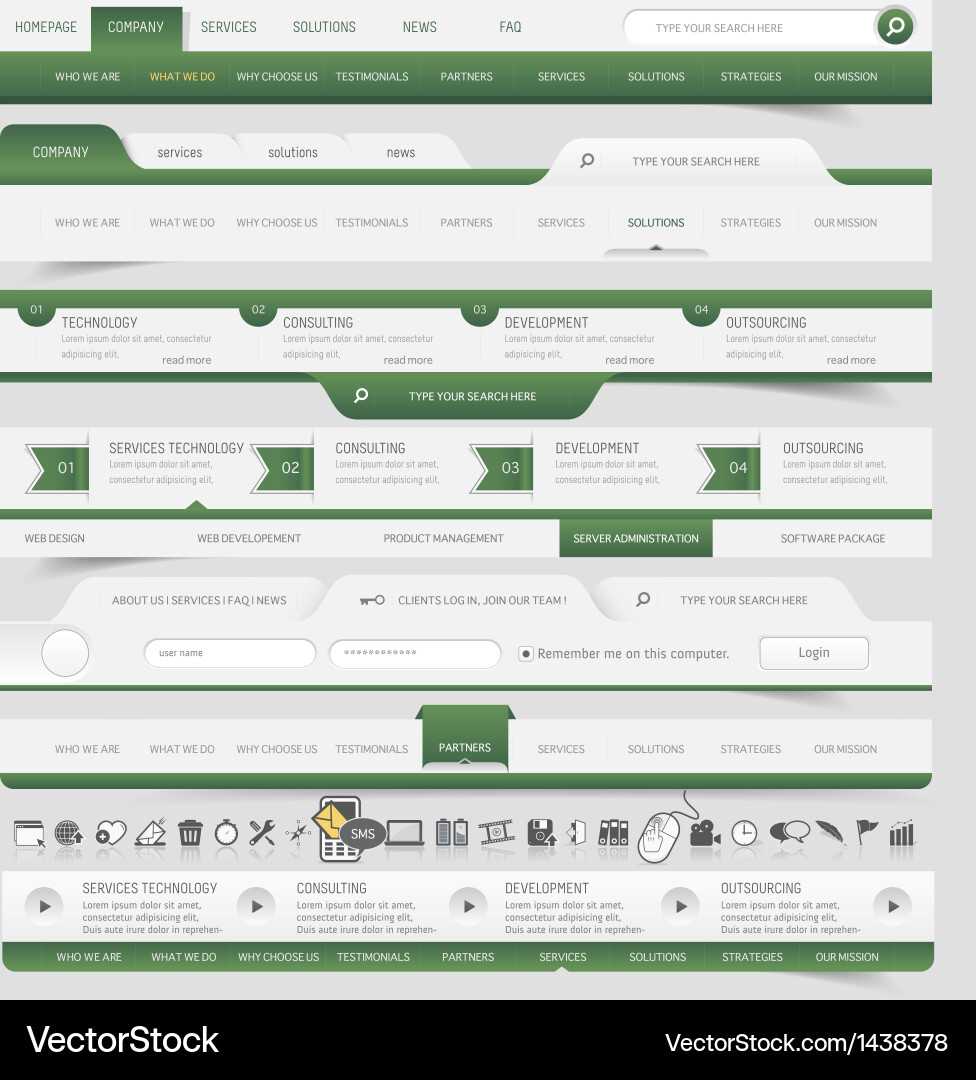 Web site template navigation elements vector image