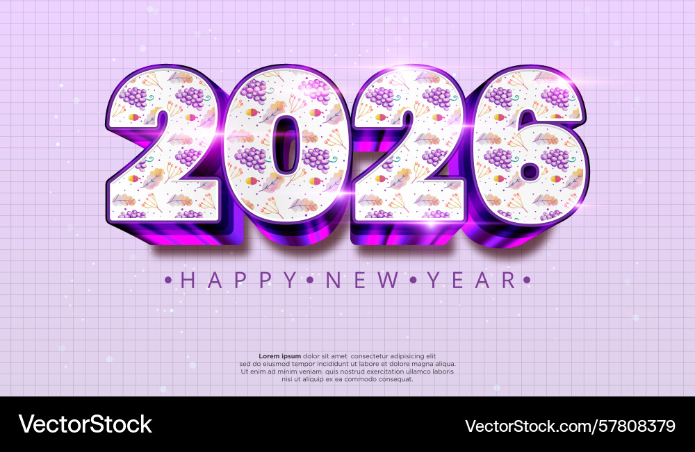 2026 happy new year text with a pattern of grapes Vector Image