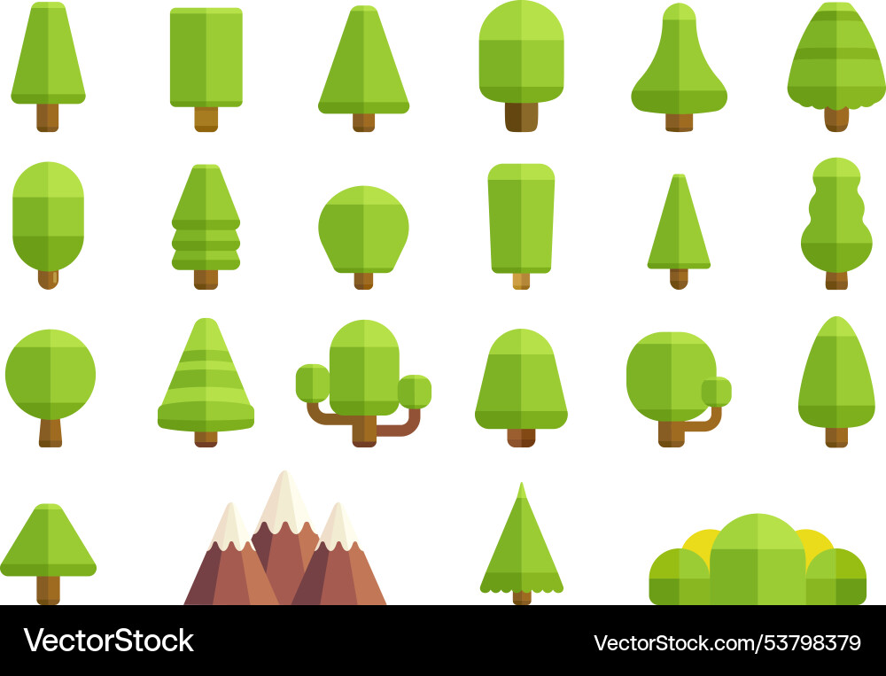 A collection of trees in various shapes and sizes Vector Image