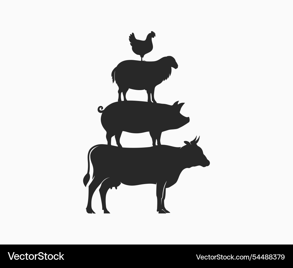 Cow pig lamb and chicken stand on each other Cow pig lamb and chicken stand on each other vector image