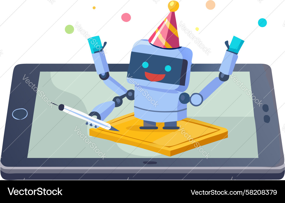 Robot AI on Tablet Display Vector Image