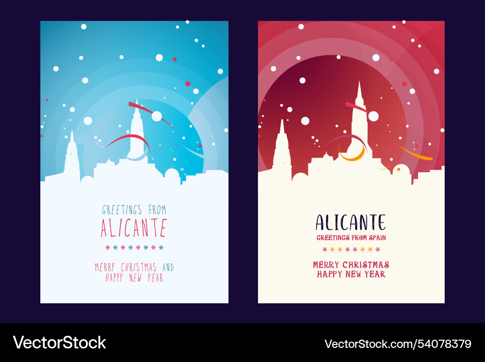 Spain alicante city poster with christmas skyline Spain alicante city poster with christmas skyline vector image