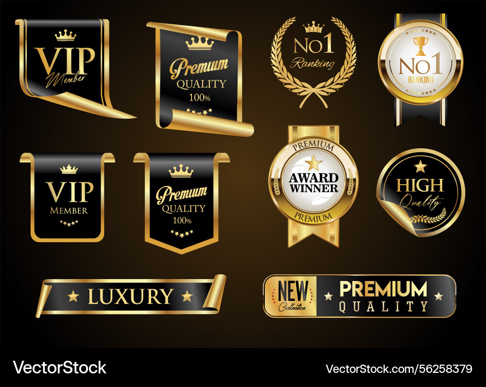 Vip and premium emblem badges black gold Vector Image