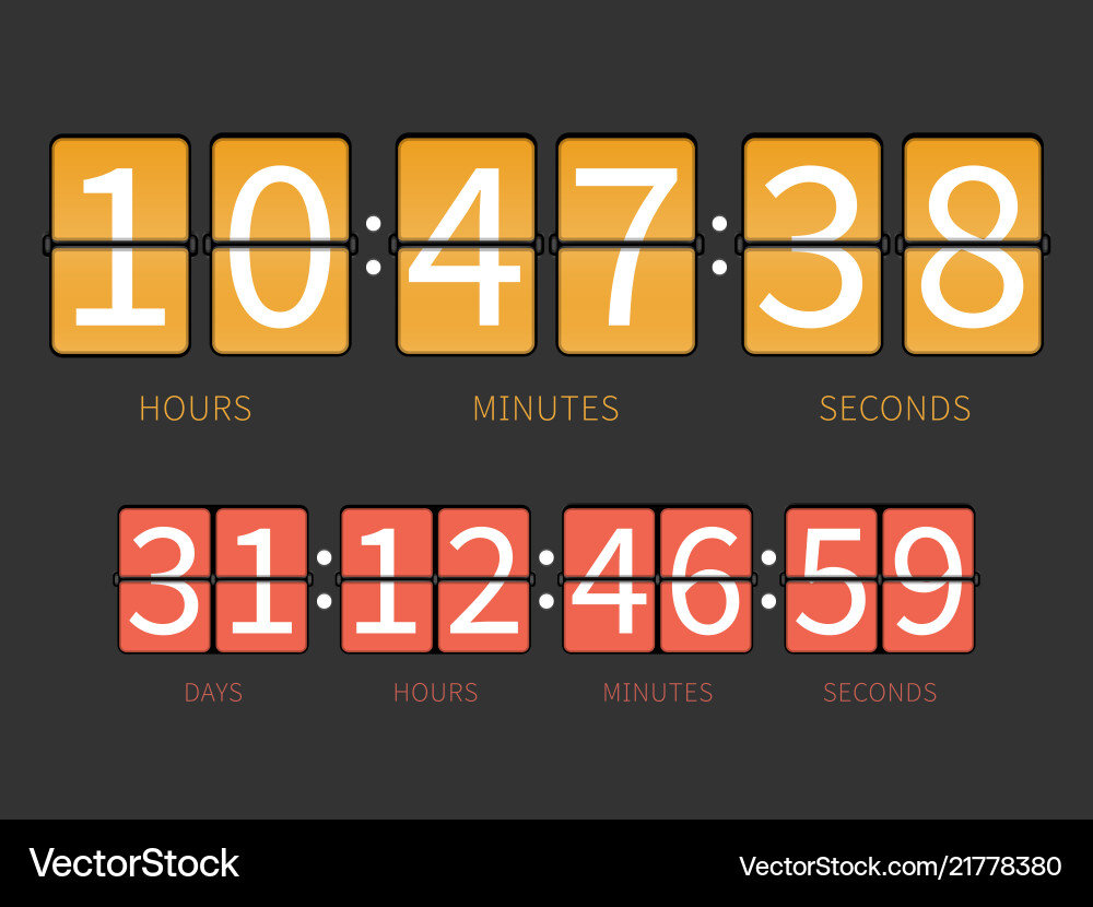 Colorful flip countdown timer hourly schedule Colorful flip countdown timer hourly schedule vector image
