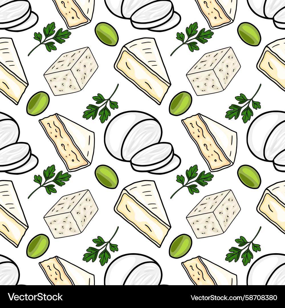 Seamless pattern of various types cheese Vector Image