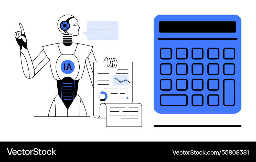 Ai-powered robot analyzing data and presenting Ai-powered robot analyzing data and presenting vector image