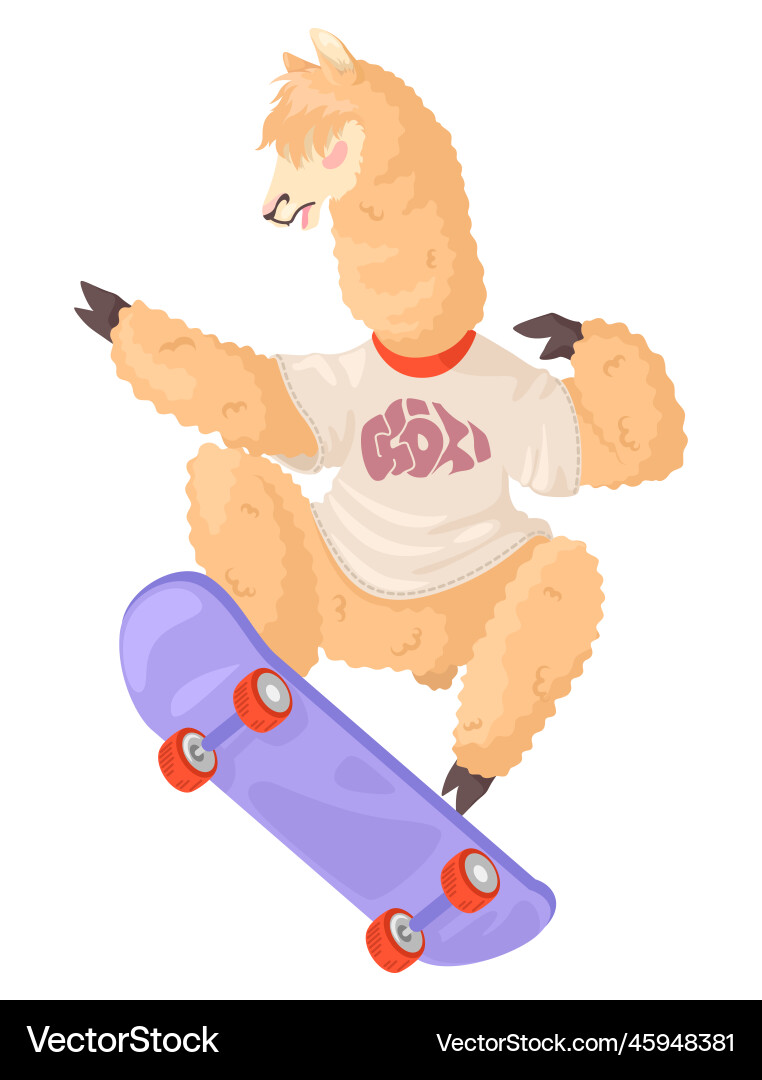 Cute llama alpaca skateboarding flat icon Cute llama alpaca skateboarding flat icon vector image