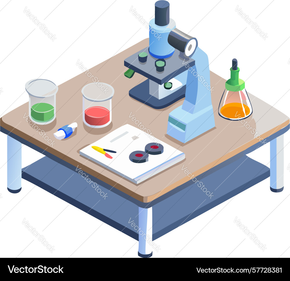 Isometric science lab with microscope test tube Vector Image