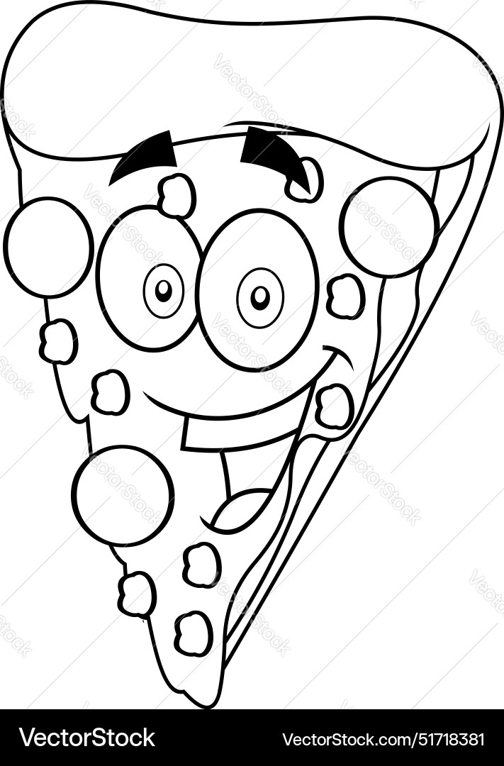 Outlined pizza slice cartoon character Outlined pizza slice cartoon character vector image