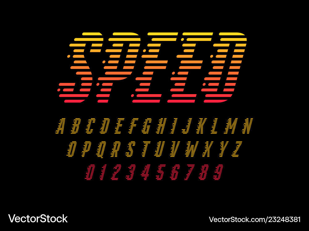 Speed style font alphabet and numbers Speed style font alphabet and numbers vector image