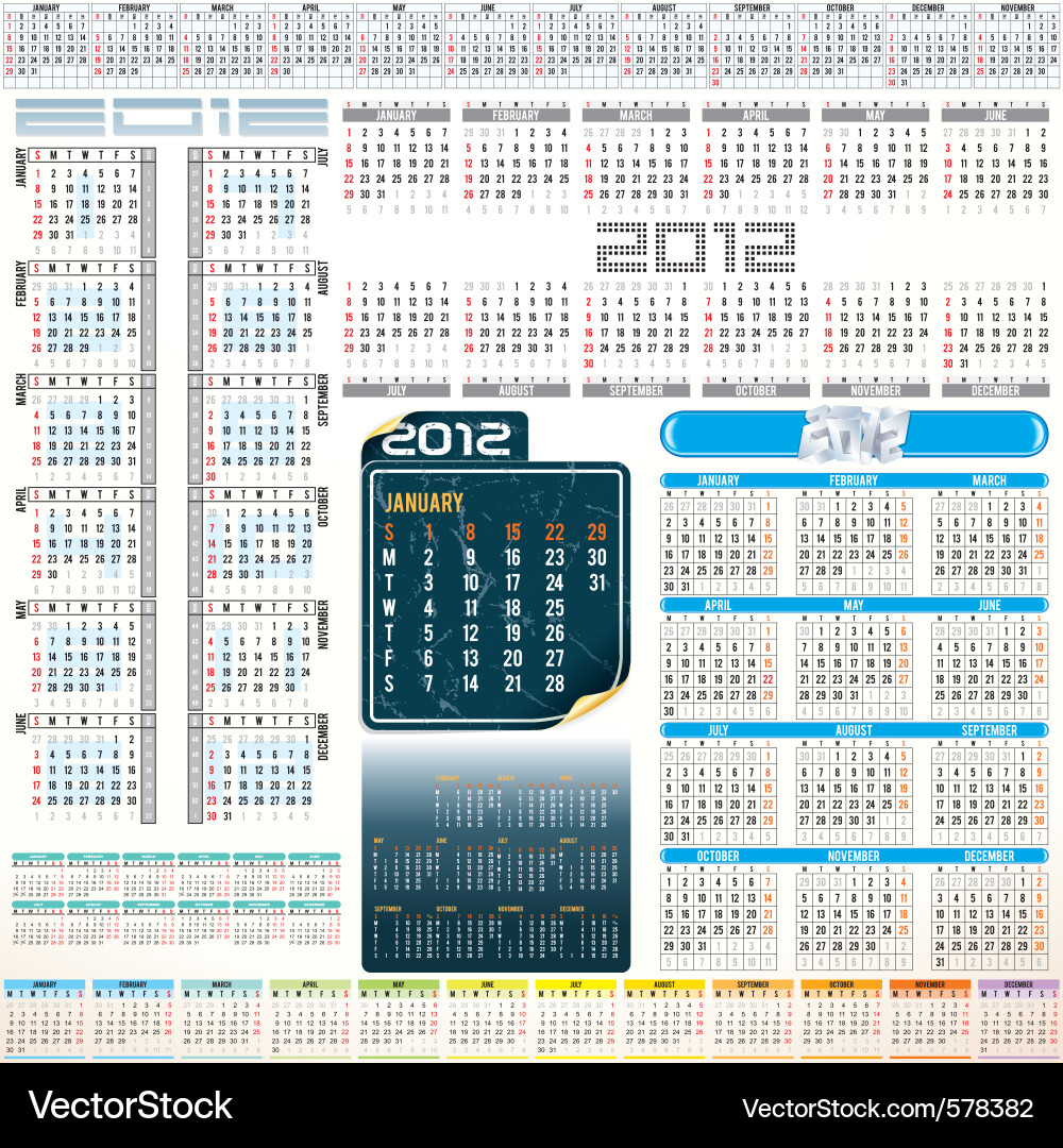 2012 Calendar Grids Vector Image