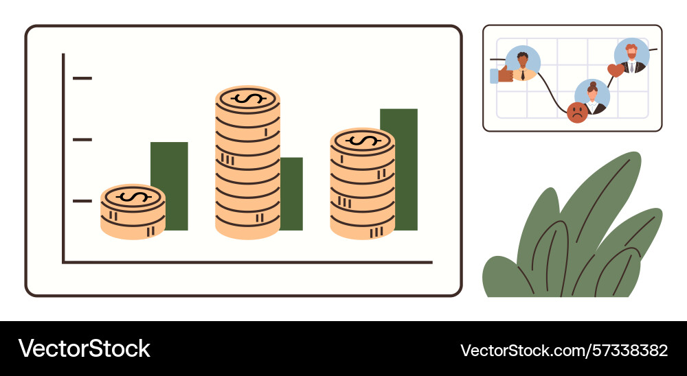 Financial graph with stack of coins and team Financial graph with stack of coins and team vector image