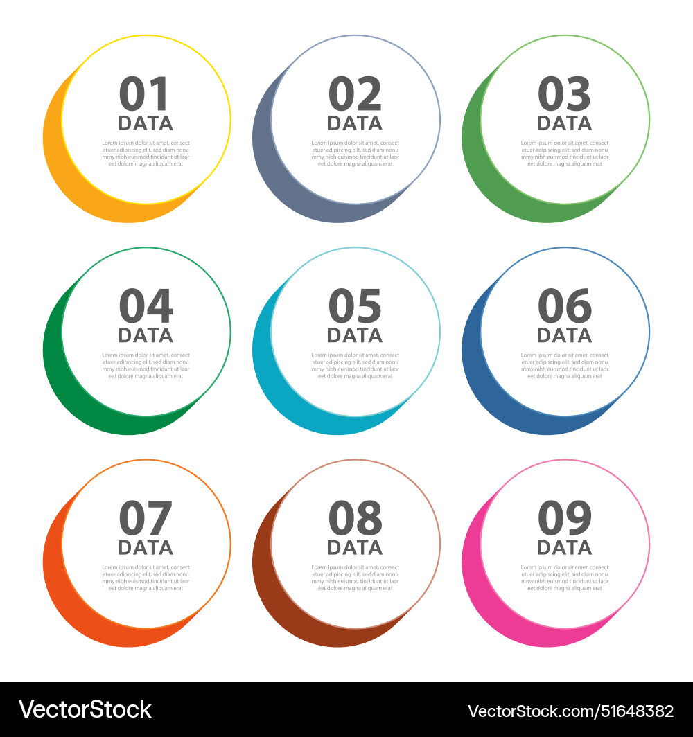Infographics circle with 9 number and color data Vector Image
