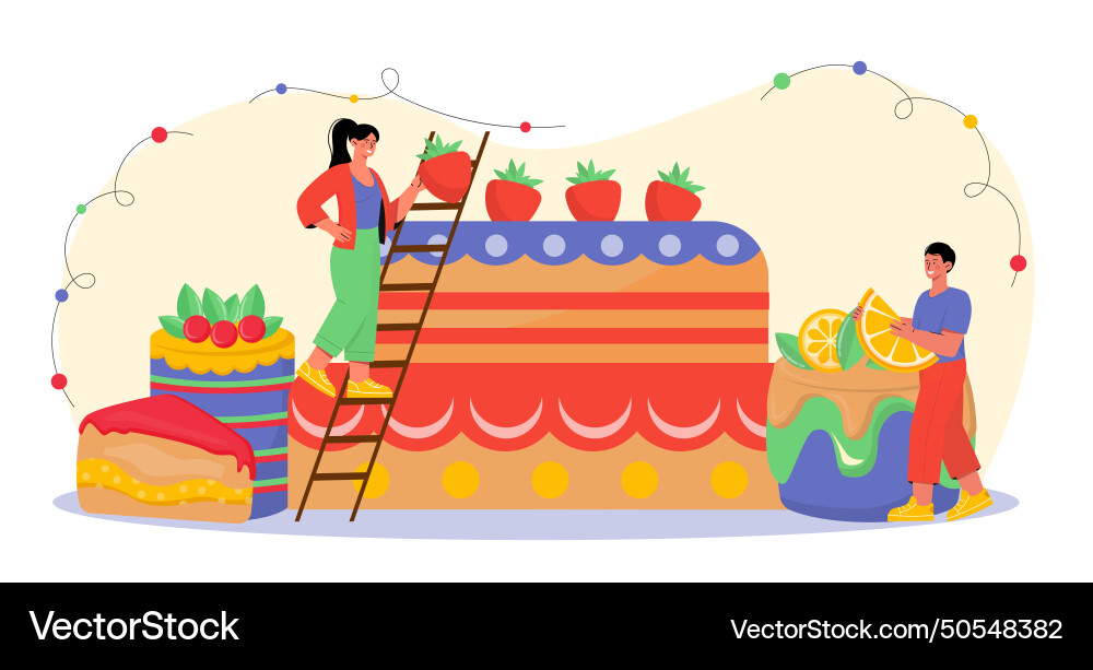 People with cake concept vector image