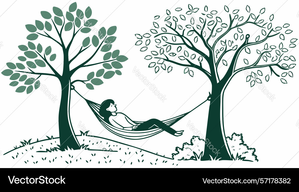 Person relaxing in hammock between bare trees vector image