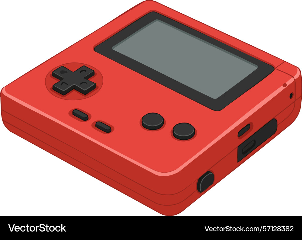 Red handheld game console with buttons and screen Vector Image