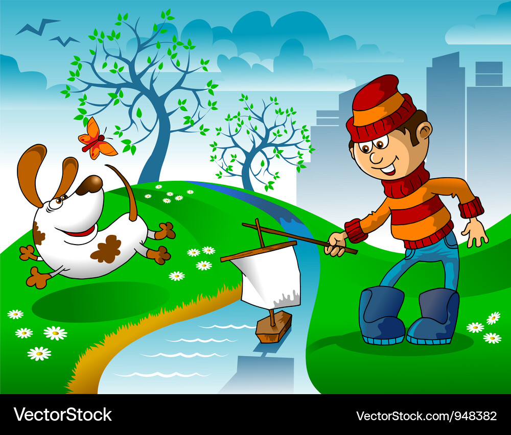 Spring Meadow Scene Vector Image