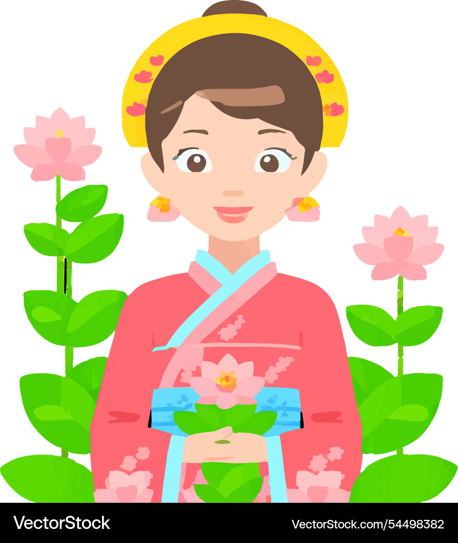 Vietnamgirl floral tradition dress luxury Vector Image