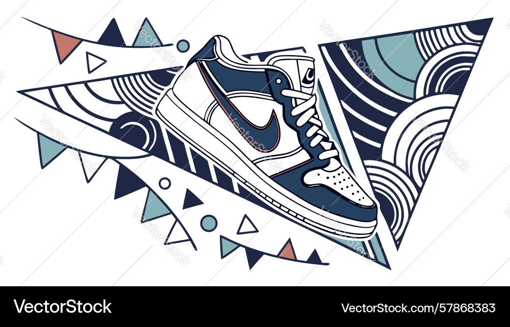 Geometric patterned sneaker with dynamic lines Vector Image
