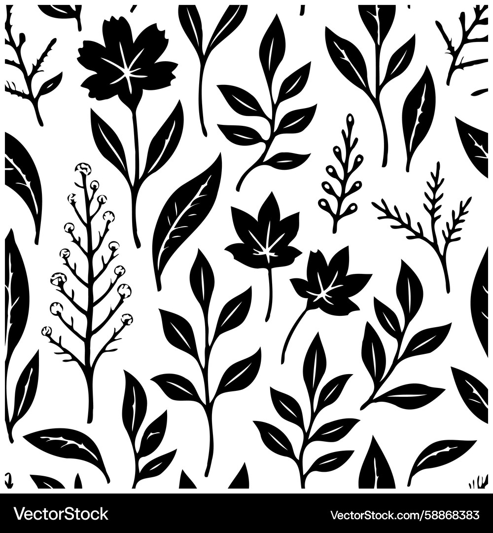 Seamless botanical pattern featuring an array Seamless botanical pattern featuring an array Vector Image